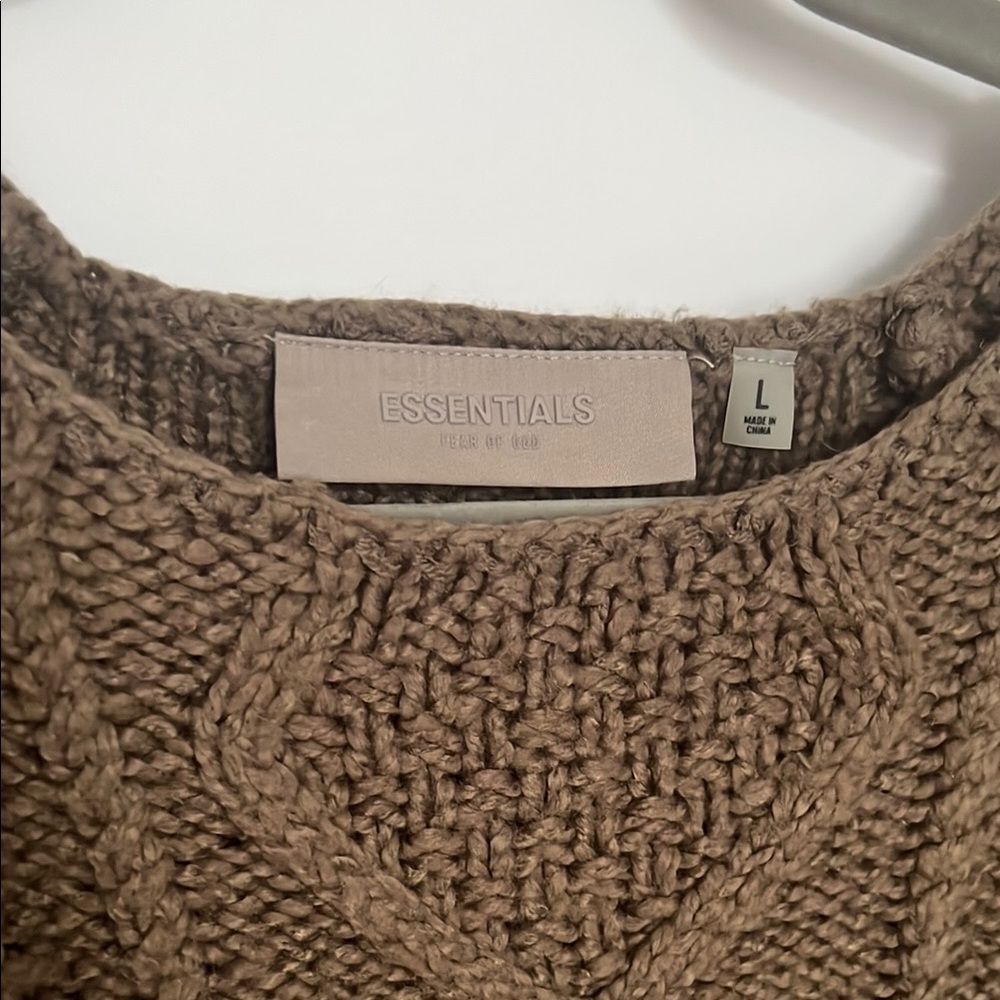 Essentials Brown V-Neck Sweater with Textural Knit